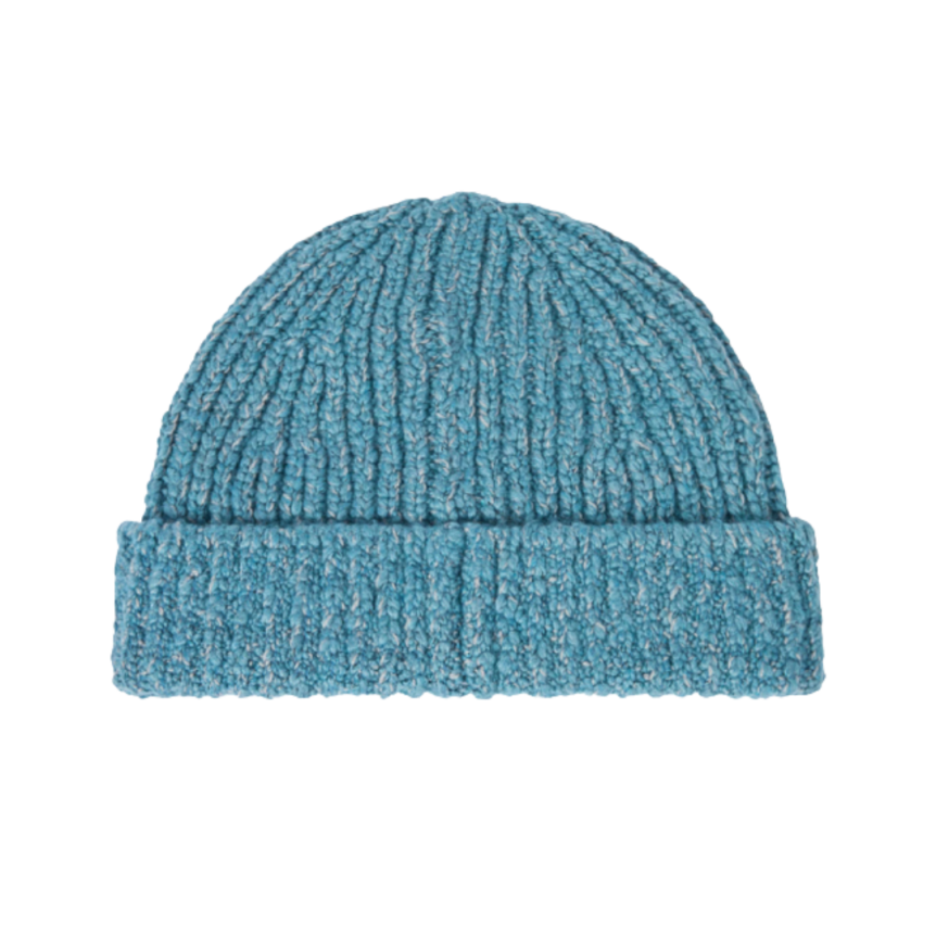 Bonnet tricoté STONE ISLAND à revers laine vierge mélangée bleu pétrole chiné