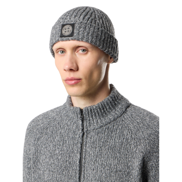 Bonnet tricoté STONE ISLAND à revers laine vierge mélangée gris chiné