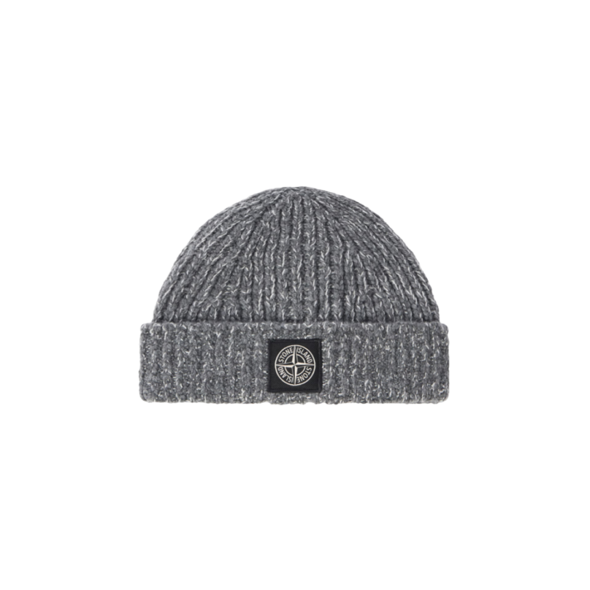 Bonnet tricoté STONE ISLAND à revers laine vierge mélangée gris chiné