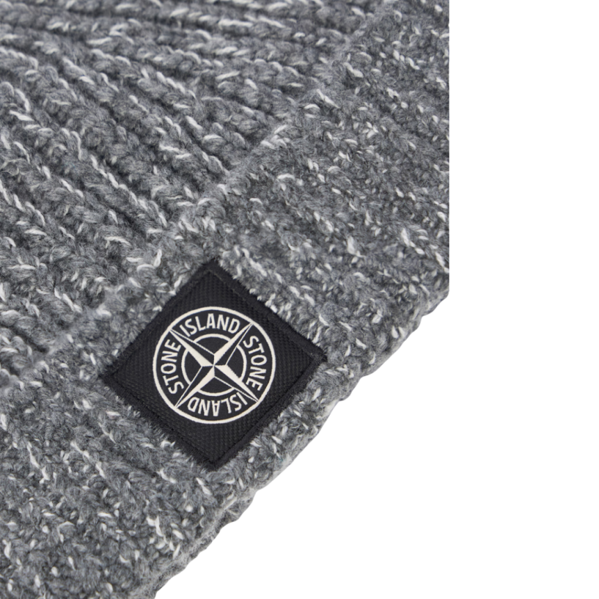 Bonnet tricoté STONE ISLAND à revers laine vierge mélangée gris chiné