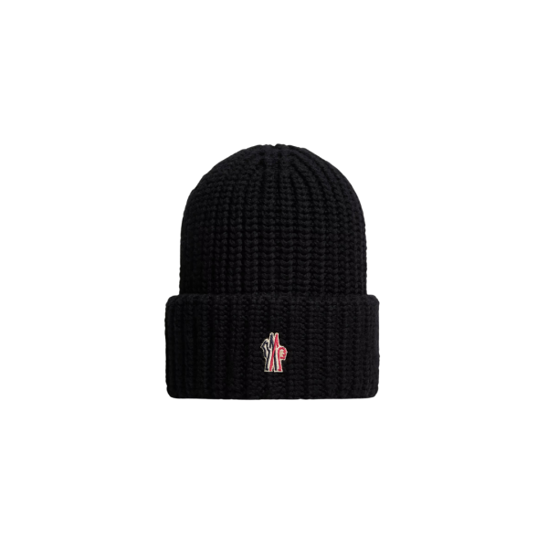 Bonnet oversize MONCLER laine vierge noire logo Moncler Grenoble