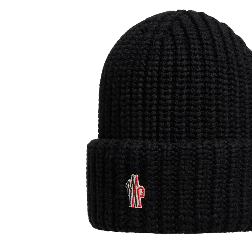 Bonnet oversize MONCLER laine vierge noire logo Moncler Grenoble