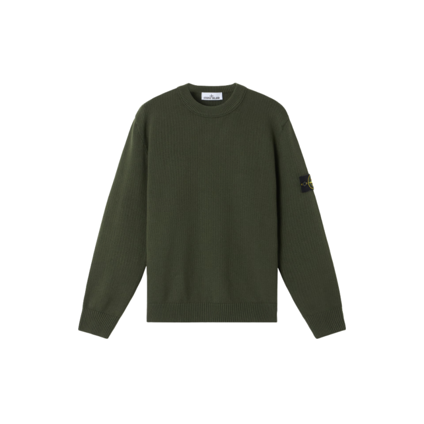Pull col rond STONE ISLAND coton mélangé côtelé chevrons kaki