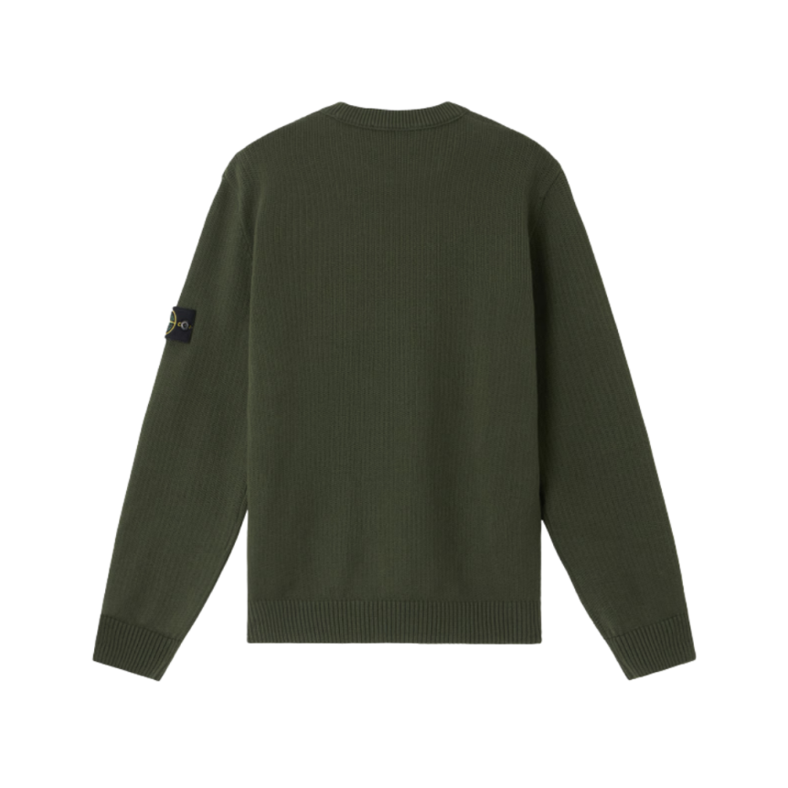 Pull col rond STONE ISLAND coton mélangé côtelé chevrons kaki