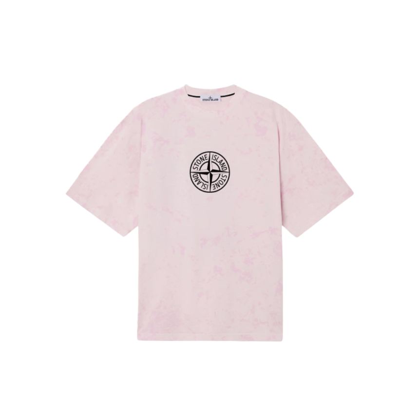 T-shirt col rond STONE ISLAND manche courte coton rose pale imprimé Megacity Sky