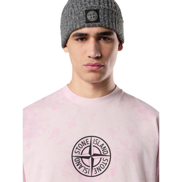 T-shirt col rond STONE ISLAND manche courte coton rose pale imprimé Megacity Sky