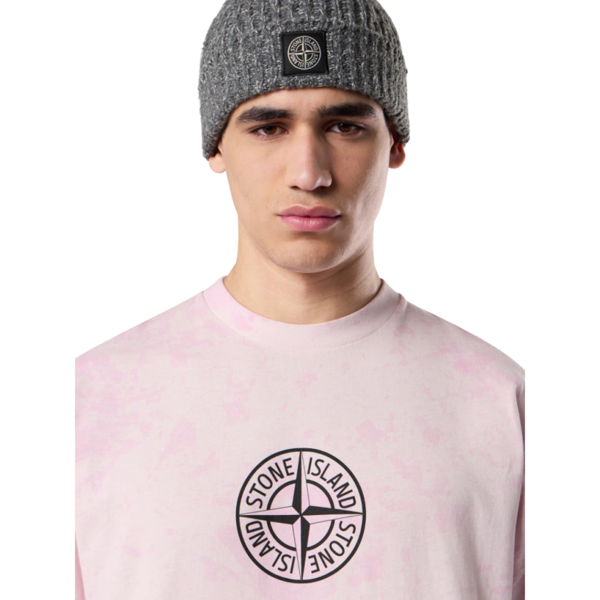 T-shirt col rond STONE ISLAND manche courte coton rose pale imprimé Megacity Sky
