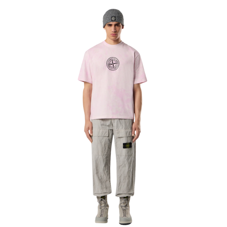 T-shirt col rond STONE ISLAND manche courte coton rose pale imprimé Megacity Sky