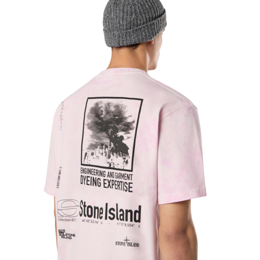 T-shirt col rond STONE ISLAND manche courte coton rose pale imprimé Megacity Sky
