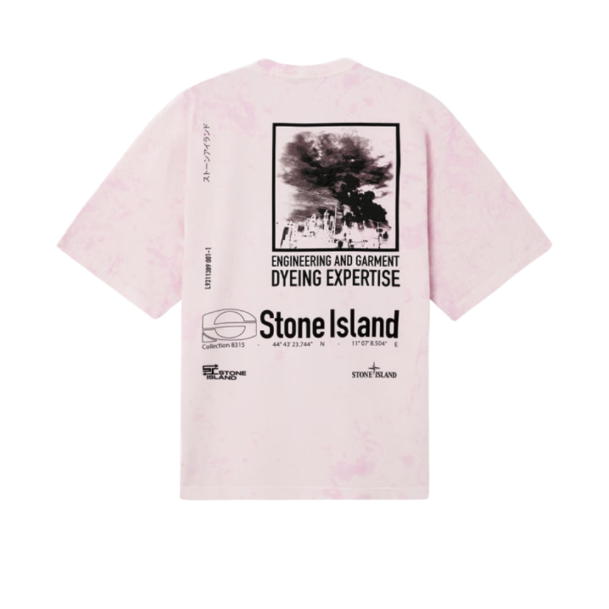 T-shirt col rond STONE ISLAND manche courte coton rose pale imprimé Megacity Sky