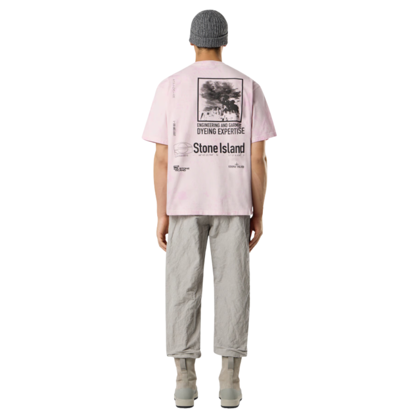 T-shirt col rond STONE ISLAND manche courte coton rose pale imprimé Megacity Sky