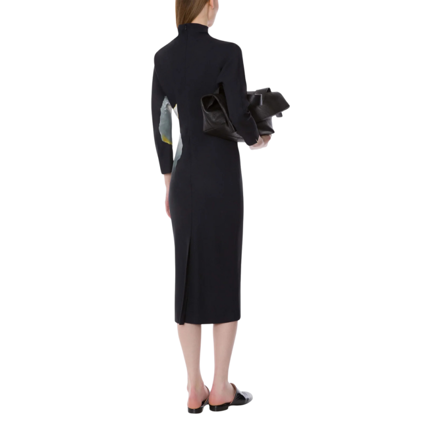 Robe midi ALBERTA FERRETTI manches longues viscose noire imprimée orchidée