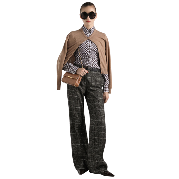 Pantalon droit classique DOLCE & GABBANA laine grise imprimé carreaux