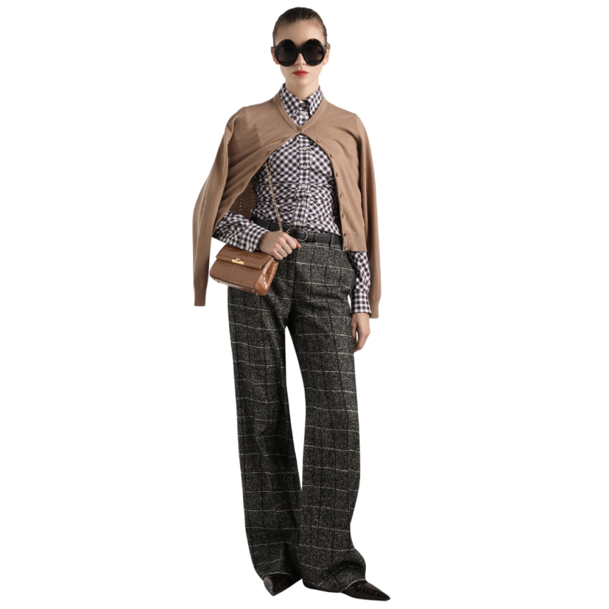 Pantalon droit classique DOLCE & GABBANA laine grise imprimé carreaux