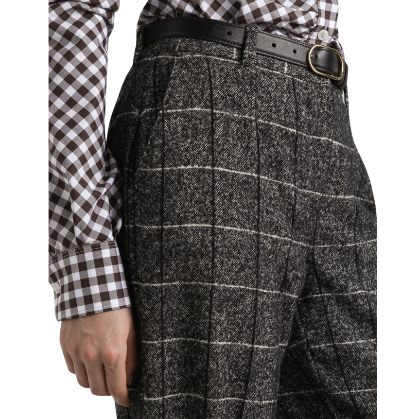 Pantalon droit classique DOLCE & GABBANA laine grise imprimé carreaux