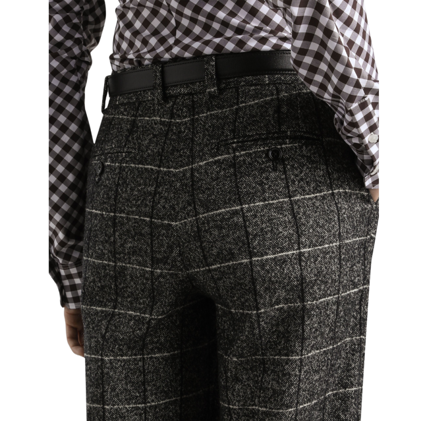 Pantalon droit classique DOLCE & GABBANA laine grise imprimé carreaux