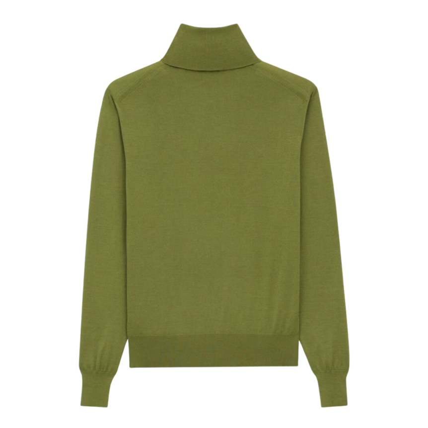 Pull col roulé SAINT LAURENT maille fine tricoté laine cachemire soie vert olive