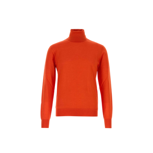 Pull col roulé SAINT LAURENT maille fine tricoté laine cachemire soie orange