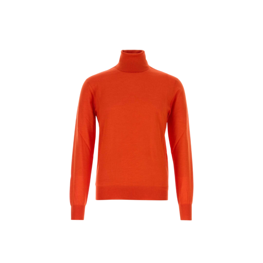 Pull col roulé SAINT LAURENT maille fine tricoté laine cachemire soie orange