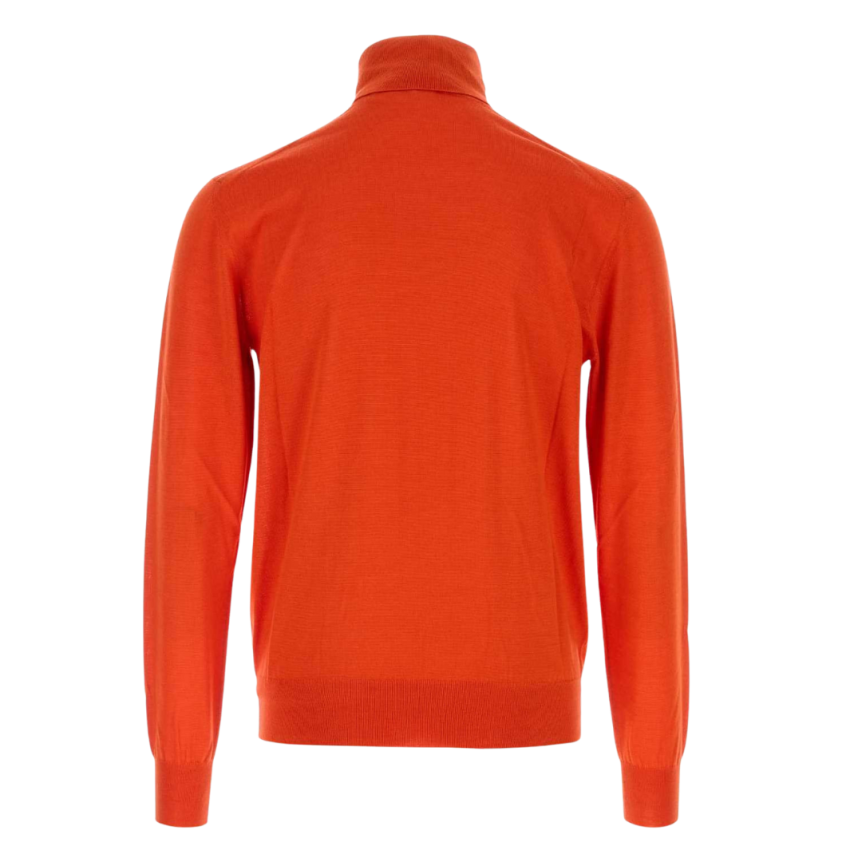 Pull col roulé SAINT LAURENT maille fine tricoté laine cachemire soie orange