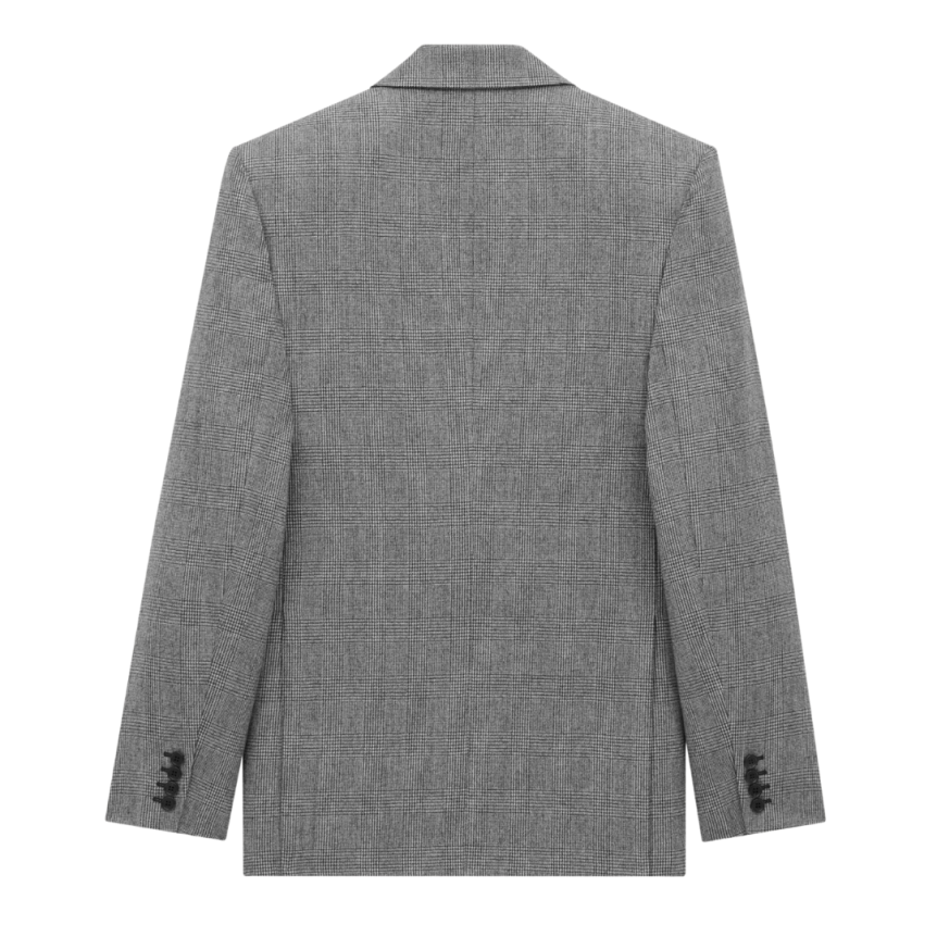 Veste de costume droite SAINT LAURENT un bouton revers pointu laine Prince de Galles gris