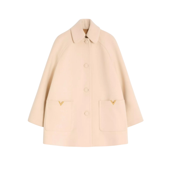 Manteau Caban VALENTINO drap de laine écru V logo doré poche