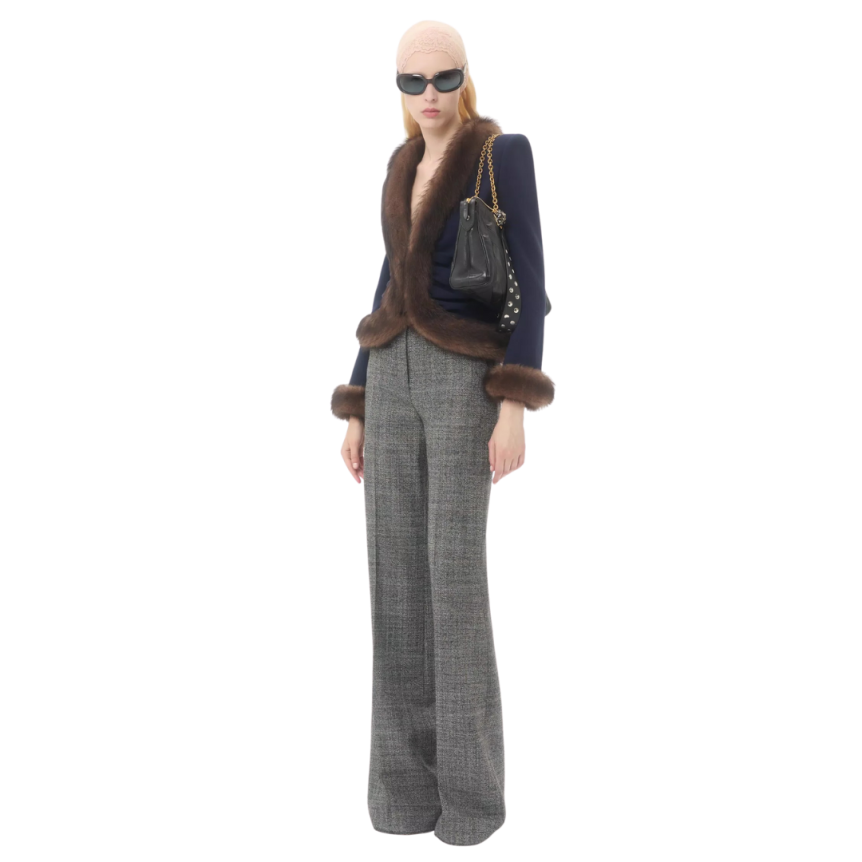 Sac porté épaule VALENTINO GARAVANI Panthea cuir nappa patchwork chevrons noir têtes félins cristaux bandoulière