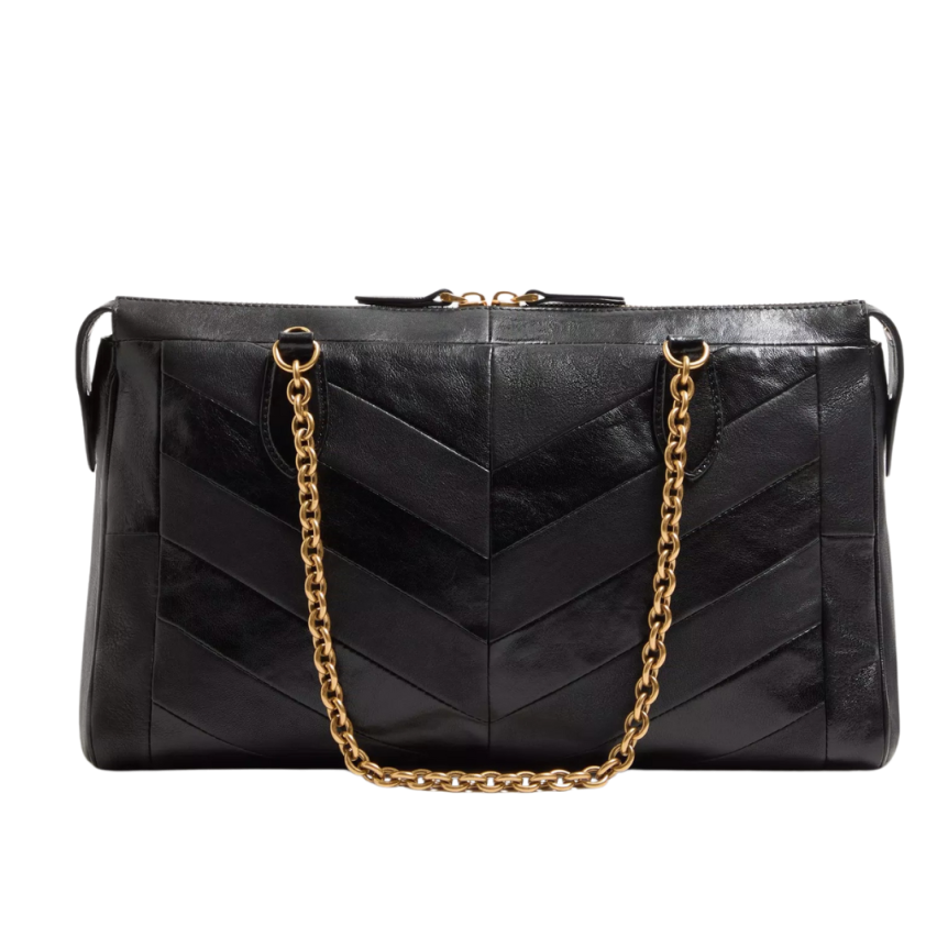 Sac porté épaule VALENTINO GARAVANI Panthea cuir nappa patchwork chevrons noir têtes félins cristaux bandoulière
