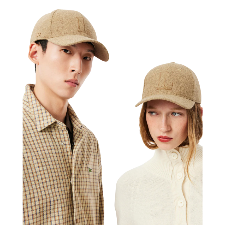Casquette LACOSTE laine feutre beige logo L embossé