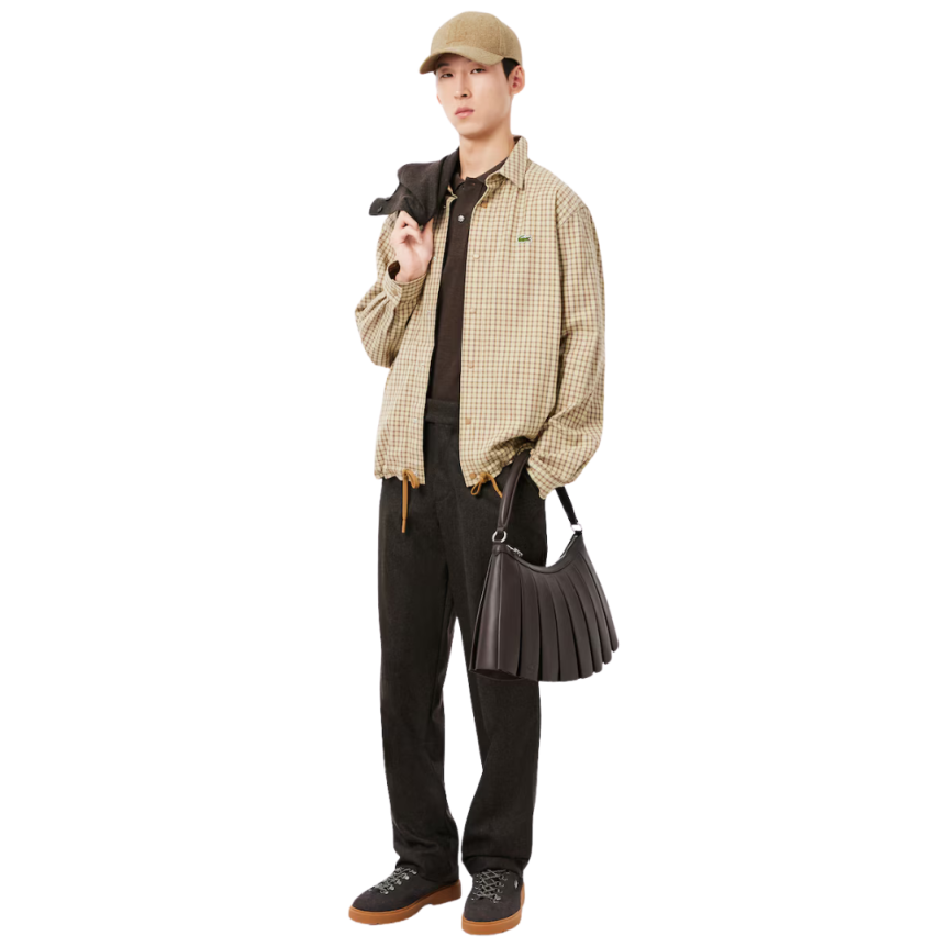 Casquette LACOSTE laine feutre beige logo L embossé