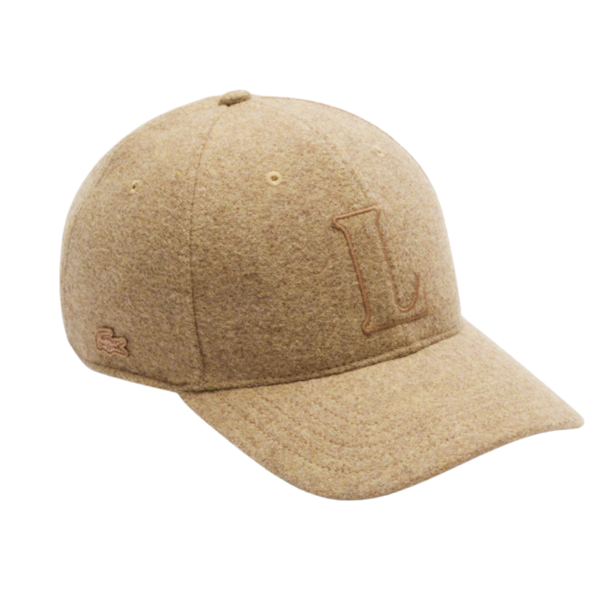Casquette LACOSTE laine feutre beige logo L embossé