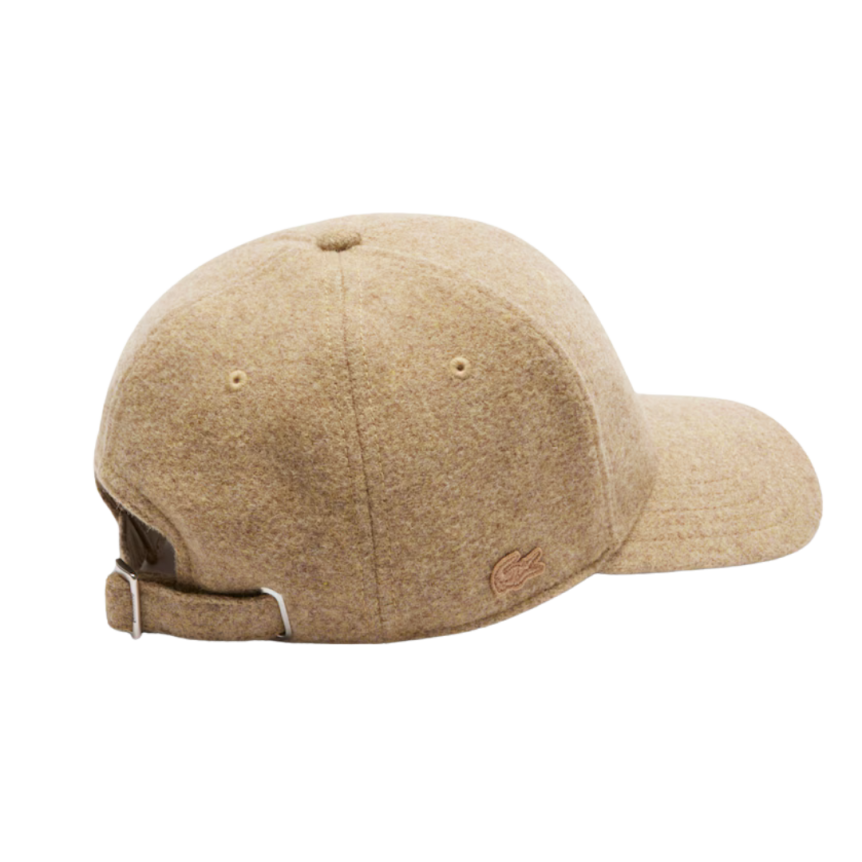 Casquette LACOSTE laine feutre beige logo L embossé