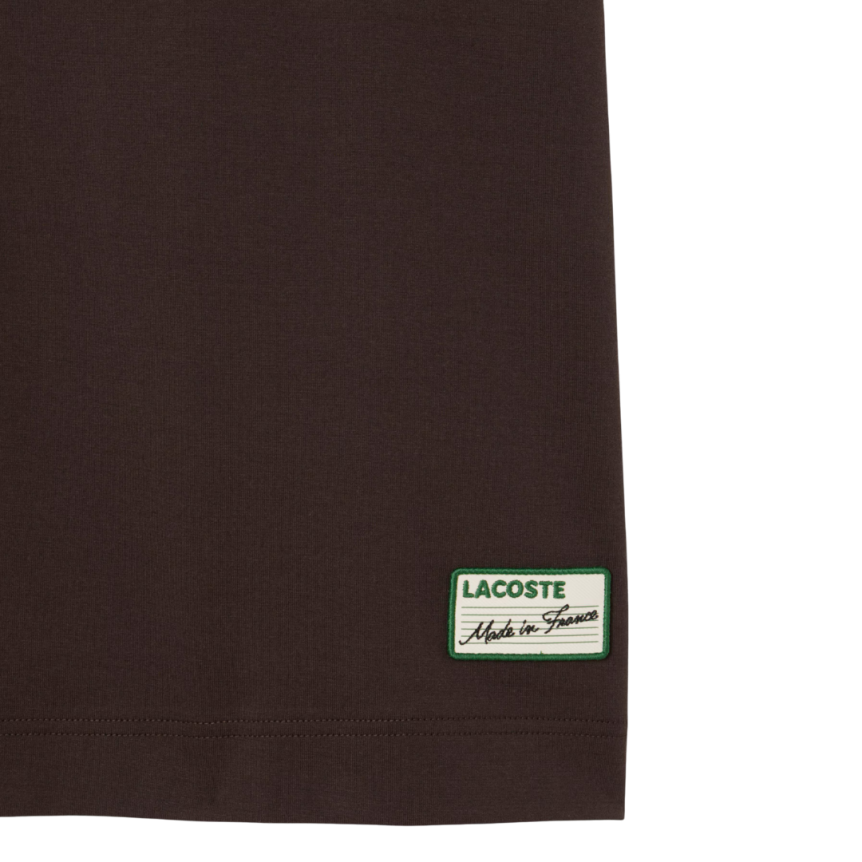 T-shirt LACOSTE jersey de coton bio marron col rayures vert