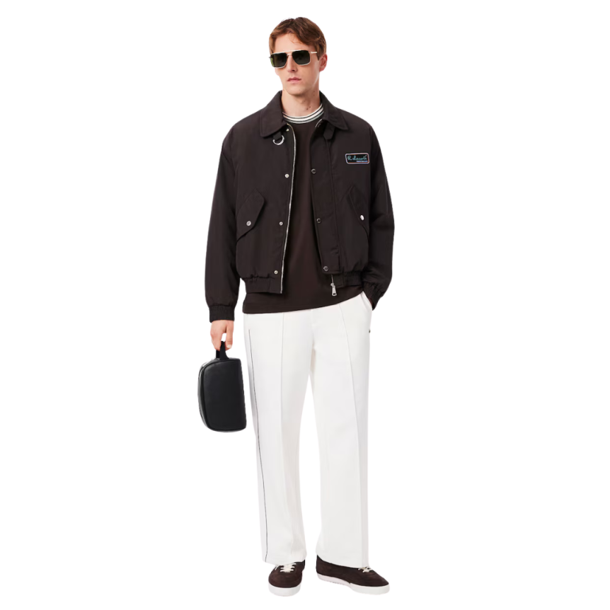 T-shirt LACOSTE jersey de coton bio marron col rayures vert