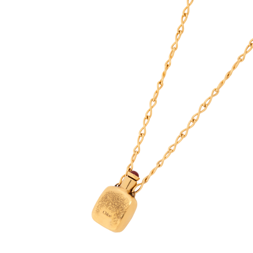 Collier CHLOE Elixir pendentif laiton doré flacon cabochon résine