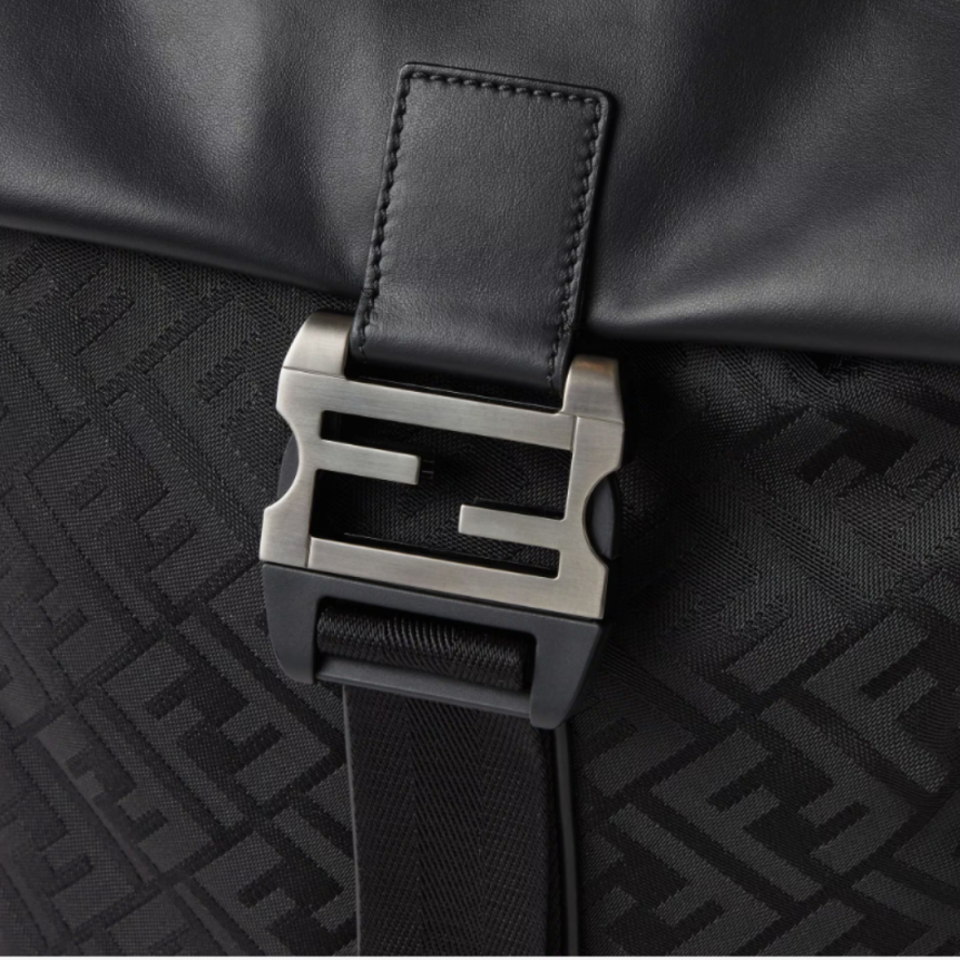 Sac à dos Fendi Flux nylon FF noir cuir cuir veau noir