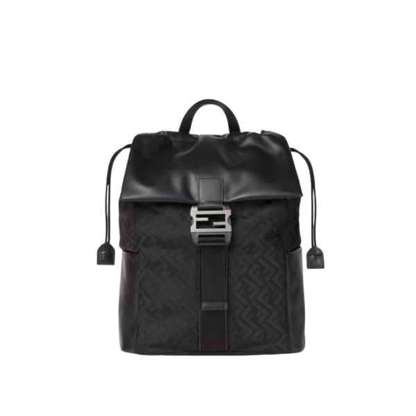 Sac à dos Fendi Flux nylon FF noir cuir cuir veau noir