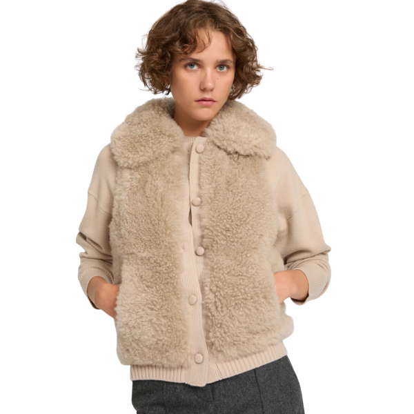 Gilet sans manche YVES SALOMON à bouton laine agneau cachemire beige