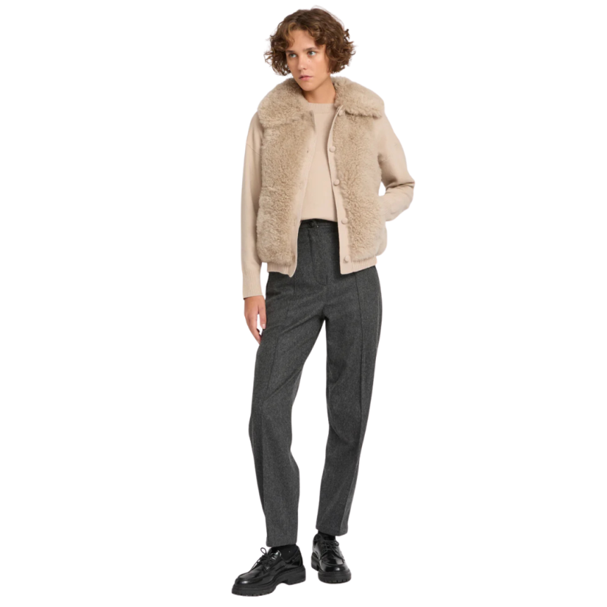 Gilet sans manche YVES SALOMON à bouton laine agneau cachemire beige