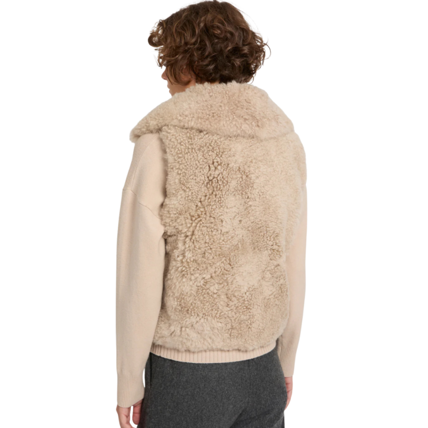 Gilet sans manche YVES SALOMON à bouton laine agneau cachemire beige