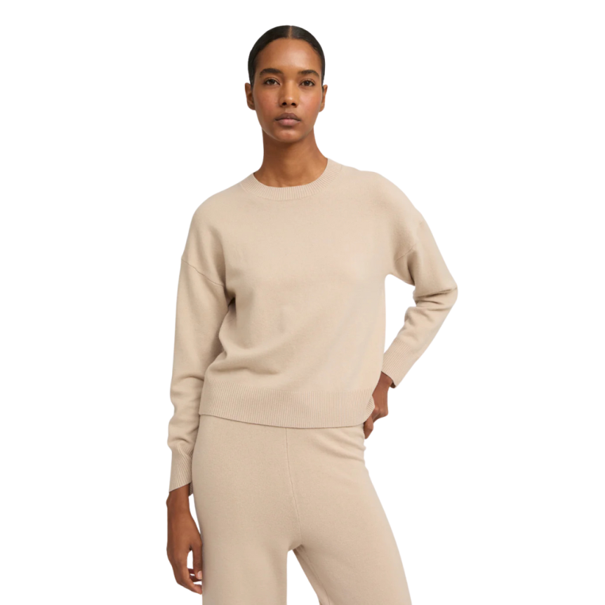 Pull col rond YVES SALOMON maille laine mérinos beige
