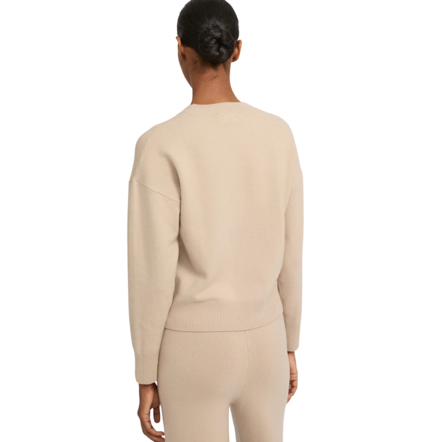 Pull col rond YVES SALOMON maille laine mérinos beige