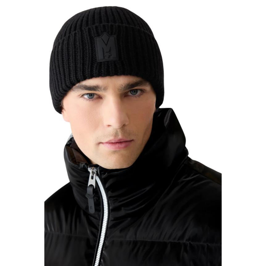 Bonnet MACKAGE Jude-MZ laine mérinos noir logo silicone