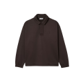 Sweat-shirt molletonné ample col polo nylon coton marron chocolat