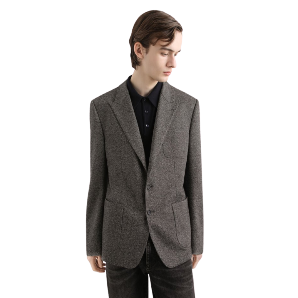 DOLCE & GABBANA Veste costume Portofino coton laine chevrons gris anthracite poches plaquées