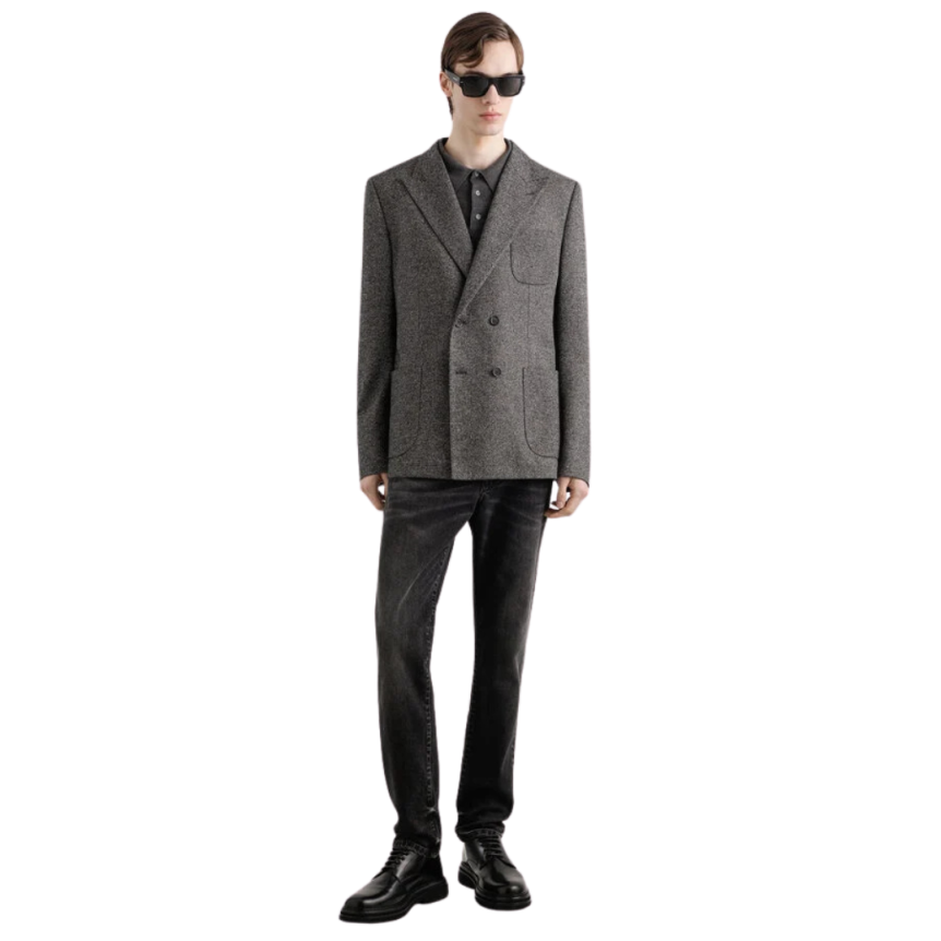 DOLCE & GABBANA Veste costume Portofino coton laine chevrons gris anthracite poches plaquées