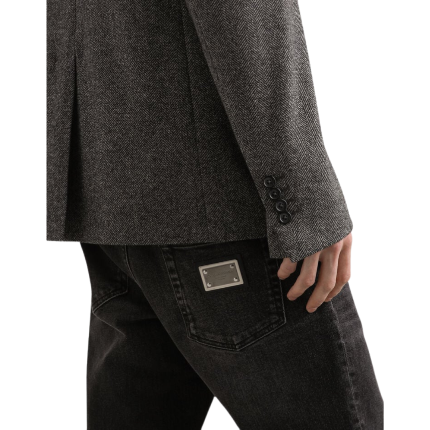 DOLCE & GABBANA Veste costume Portofino coton laine chevrons gris anthracite poches plaquées