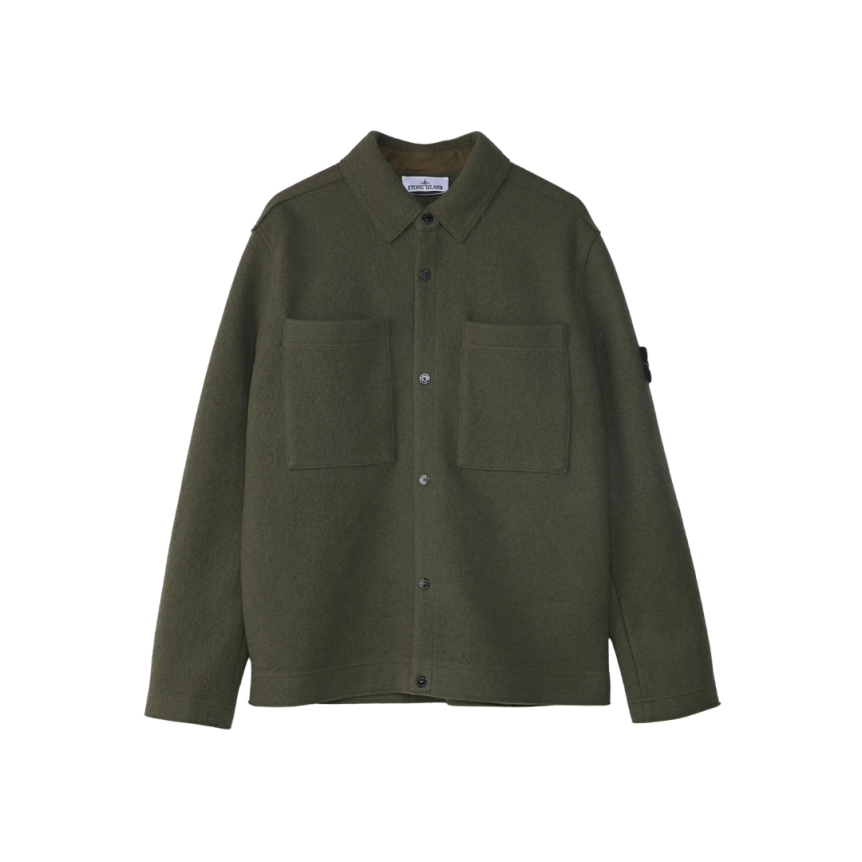 Surchemise bouton pression STONE ISLAND laine feutre kakie poche poitrine