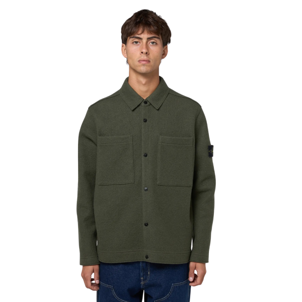 Surchemise bouton pression STONE ISLAND laine feutre kakie poche poitrine