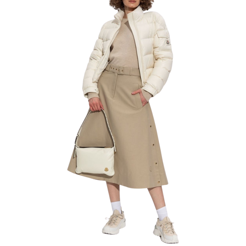 Pull col rond MONCLER cachemire beige manche raglan logo ton sur ton